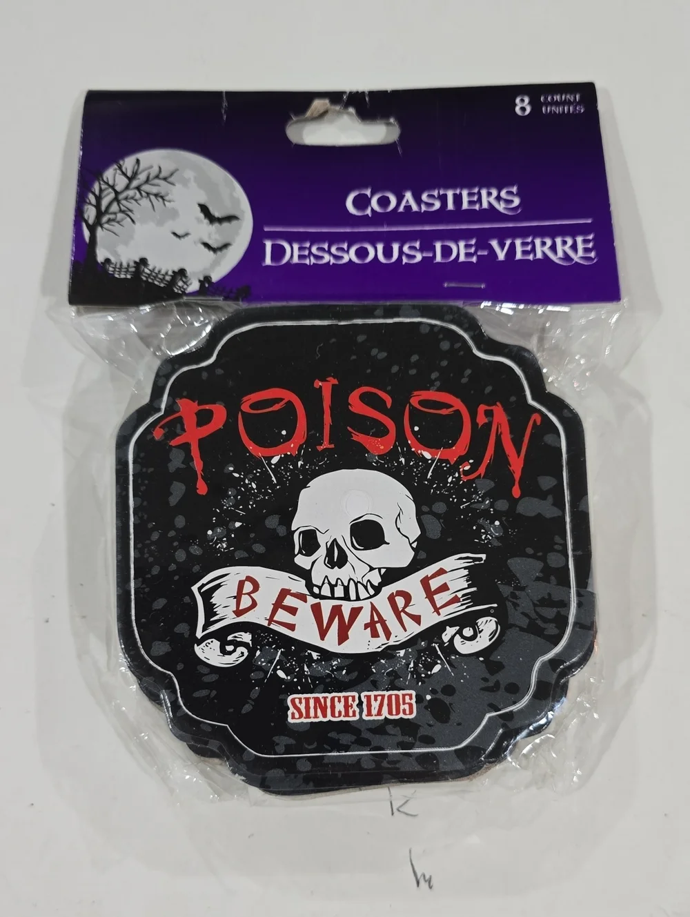 Skull 'Poison Beware' Black Coaster Set - Halloween Cardboard *